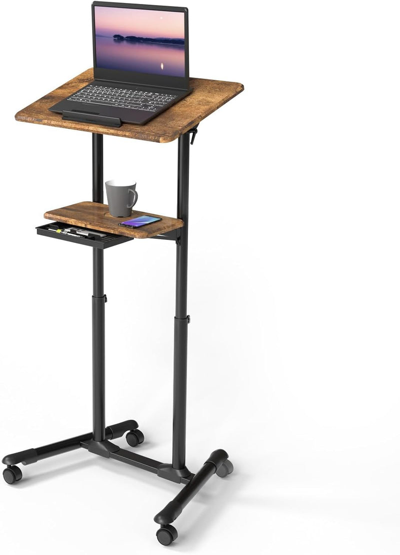 Adjustable Mobile Laptop Desk with Storage Tray 106-132CM