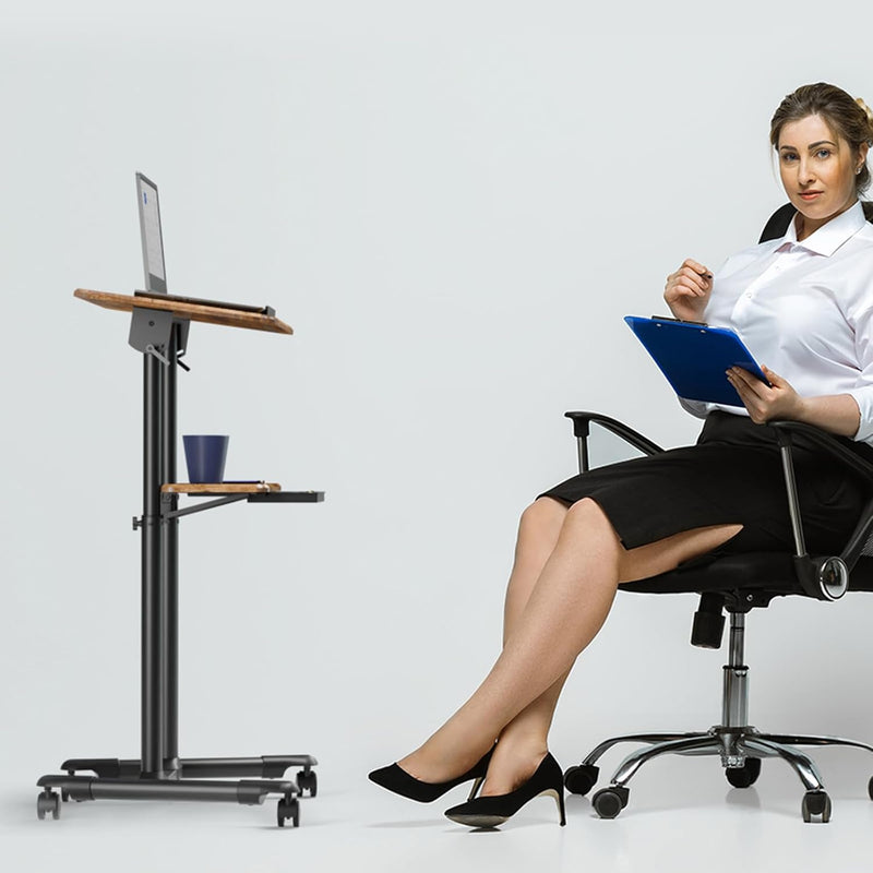 Adjustable Mobile Laptop Desk with Storage Tray 106-132CM
