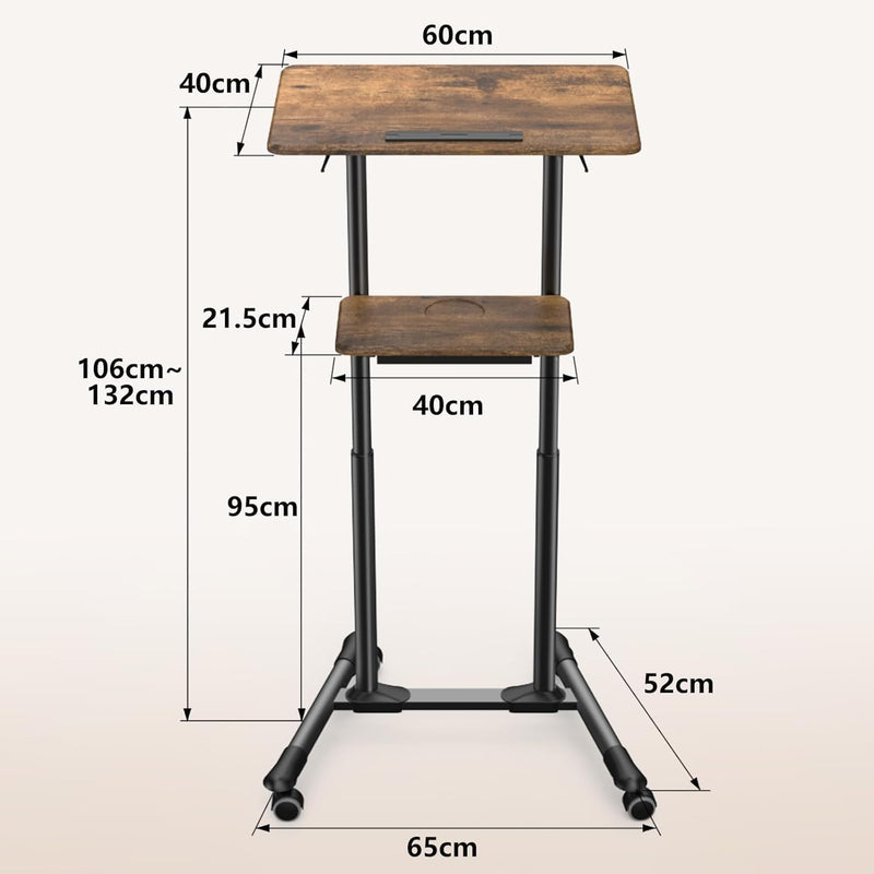 Adjustable Mobile Laptop Desk with Storage Tray 106-132CM