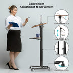 Adjustable Mobile Laptop Desk with Storage Tray 106-132CM