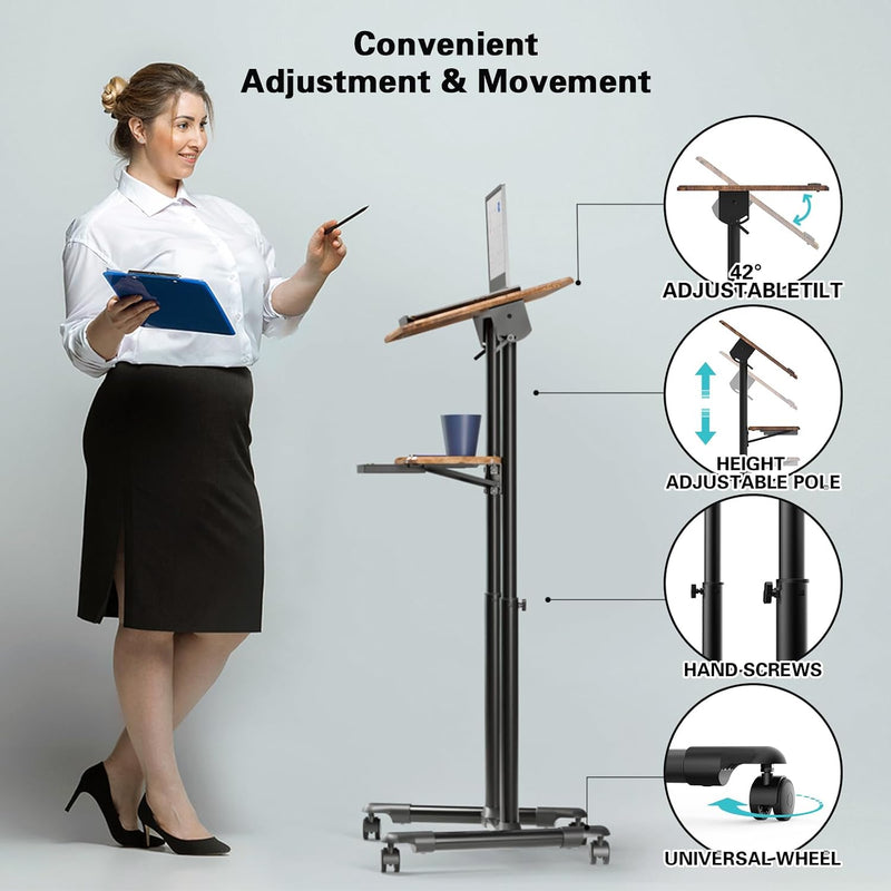 Adjustable Mobile Laptop Desk with Storage Tray 106-132CM