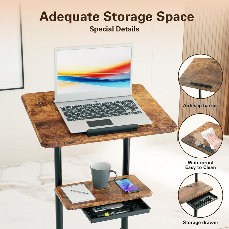 Adjustable Mobile Laptop Desk with Storage Tray 106-132CM