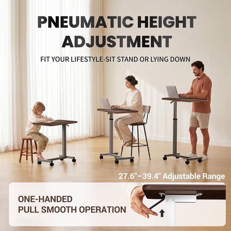 Adjustable Overbed Table with Wheels Bedside Rolling Pneumatic
