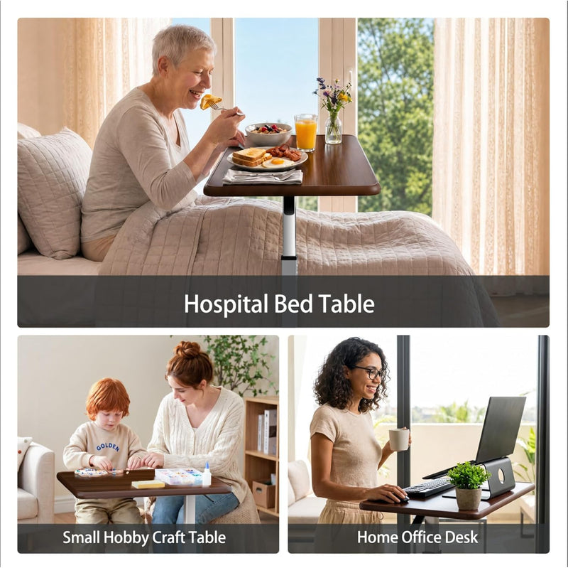 Adjustable Overbed Table with Wheels Bedside Rolling Pneumatic