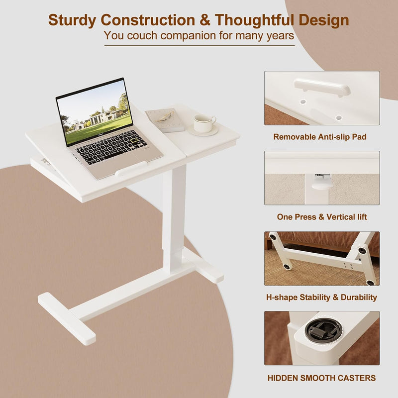 Adjustable Overbed Table with Wheels Solid Wood Split