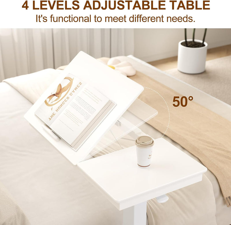Adjustable Overbed Table with Wheels Solid Wood Split