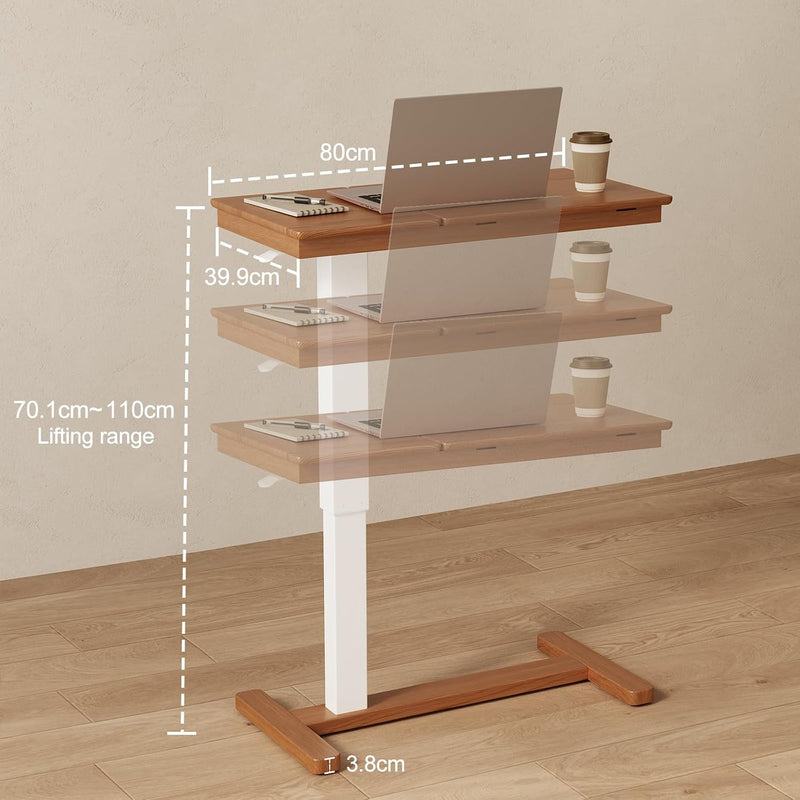 Adjustable Overbed Table with Wheels Solid Wood Split