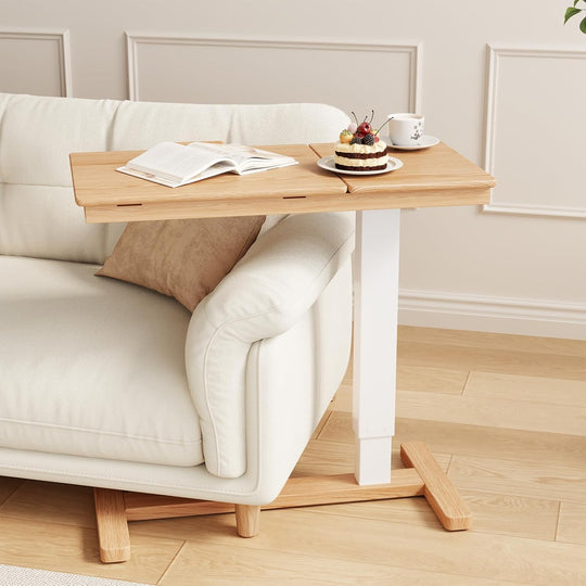 Adjustable Overbed Table with Wheels Solid Wood Split