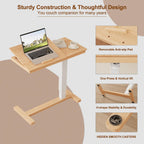 Adjustable Overbed Table with Wheels Solid Wood Split