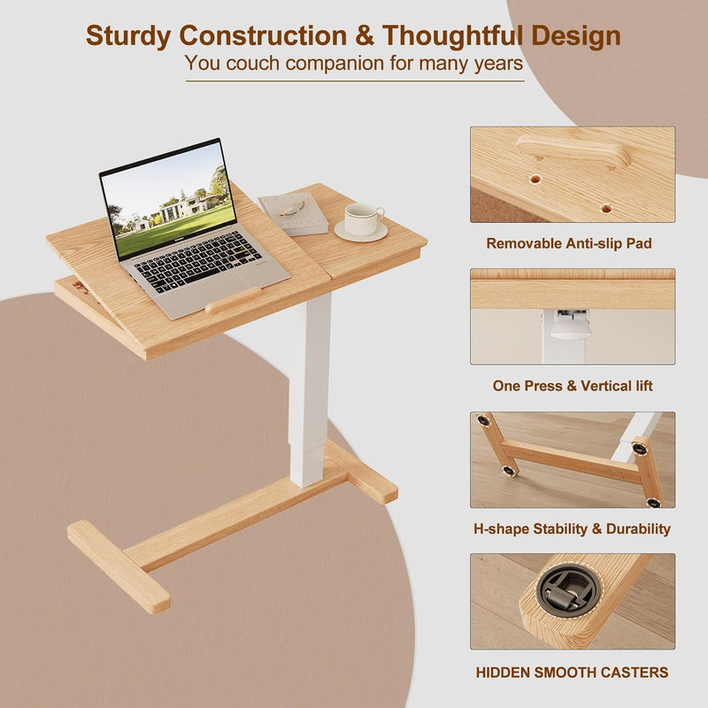 Adjustable Overbed Table with Wheels Solid Wood Split