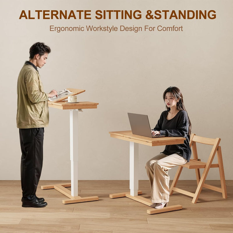 Adjustable Overbed Table with Wheels Solid Wood Split