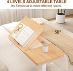 Adjustable Overbed Table with Wheels Solid Wood Split