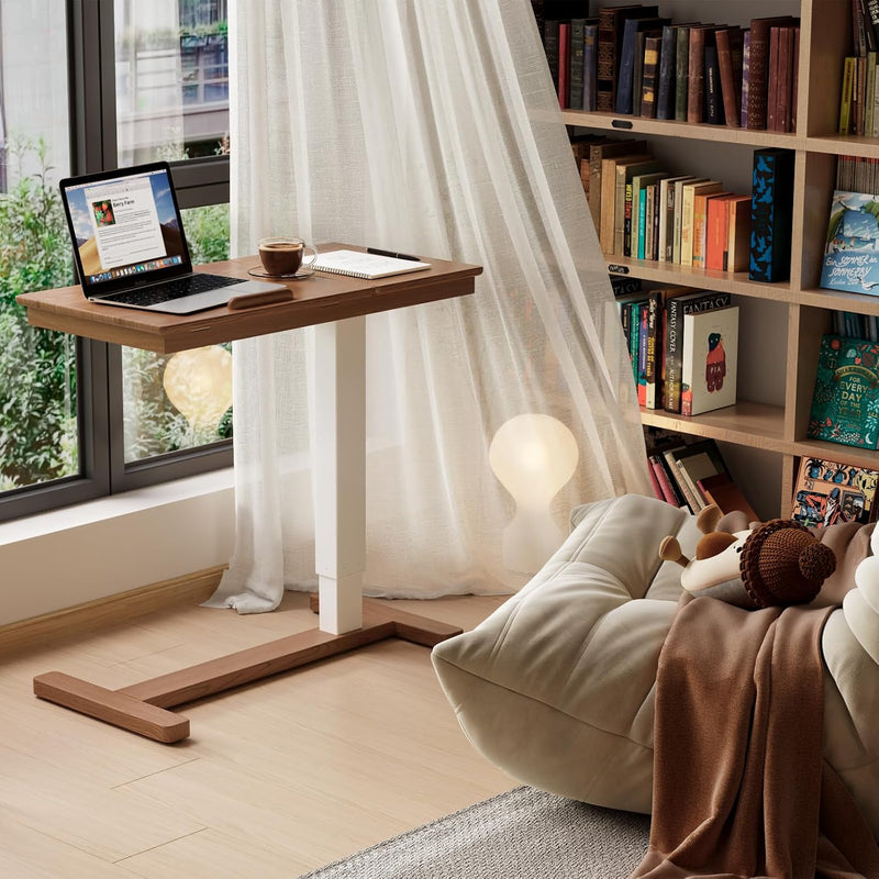 Adjustable Overbed Table with Wheels Solid Wood Split