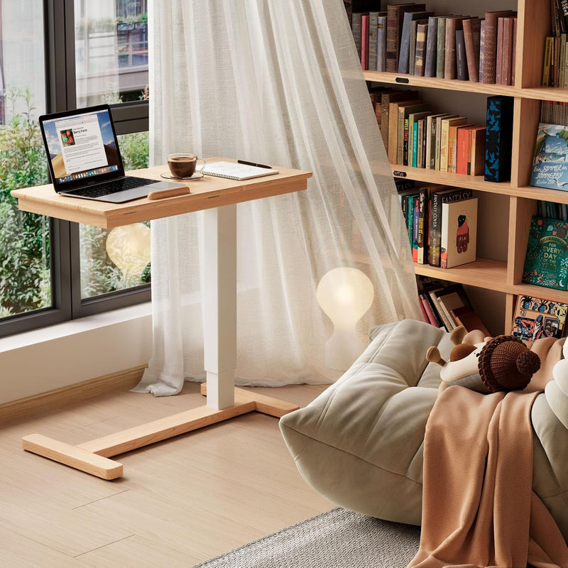 Adjustable Overbed Table with Wheels Solid Wood Split