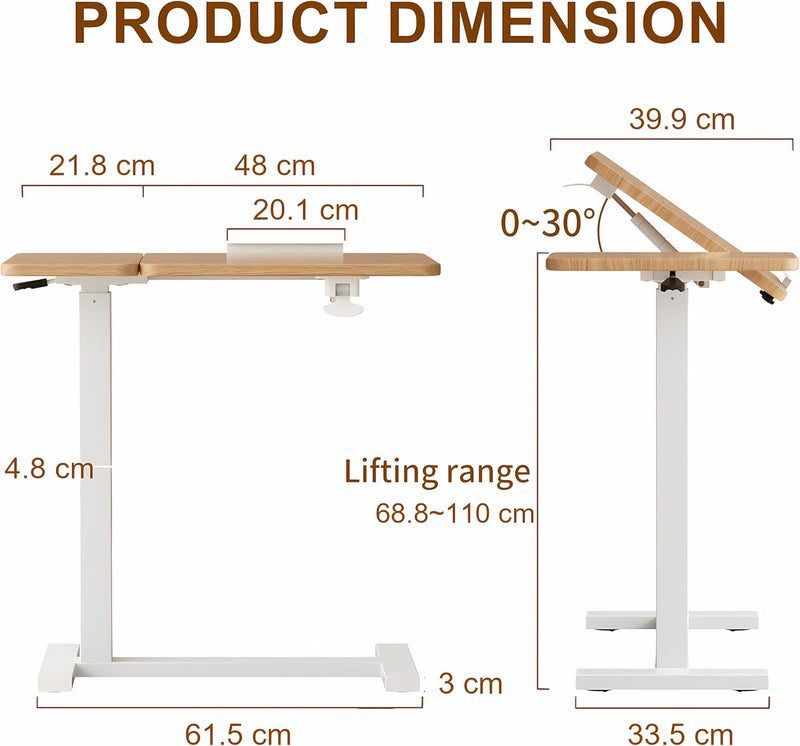 Adjustable Overbed Table Wood Sofa Side with Wheels