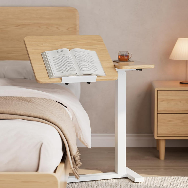 Adjustable Overbed Table Wood Sofa Side with Wheels