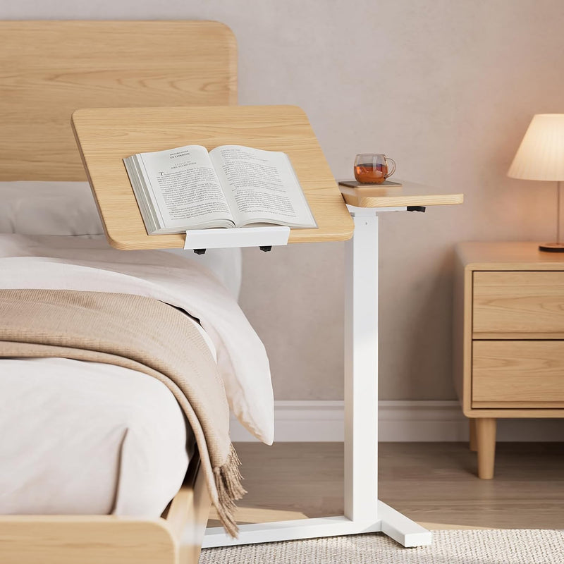 Adjustable Overbed Table Wood Sofa Side with Wheels