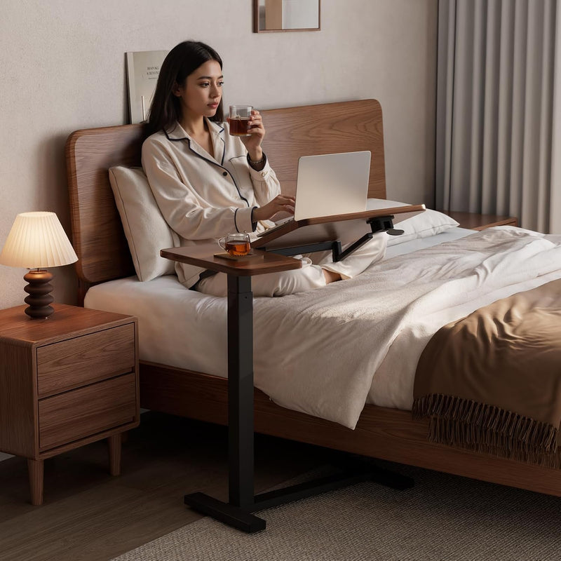 Adjustable Overbed Table Wood Sofa Side with Wheels