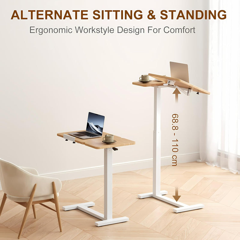 Adjustable Overbed Table Wood Sofa Side with Wheels