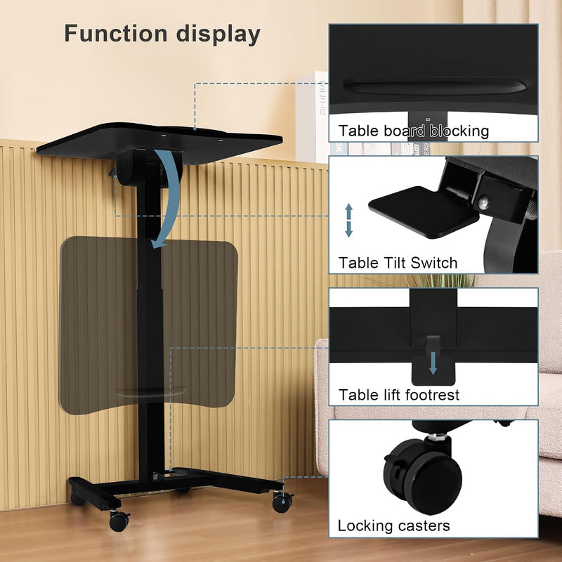 Foot Pedal Height Adjust Pneumatic Overbed Foldable Table