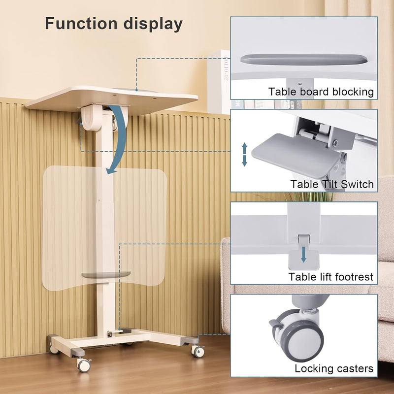 Foot Pedal Height Adjust Pneumatic Overbed Foldable Table