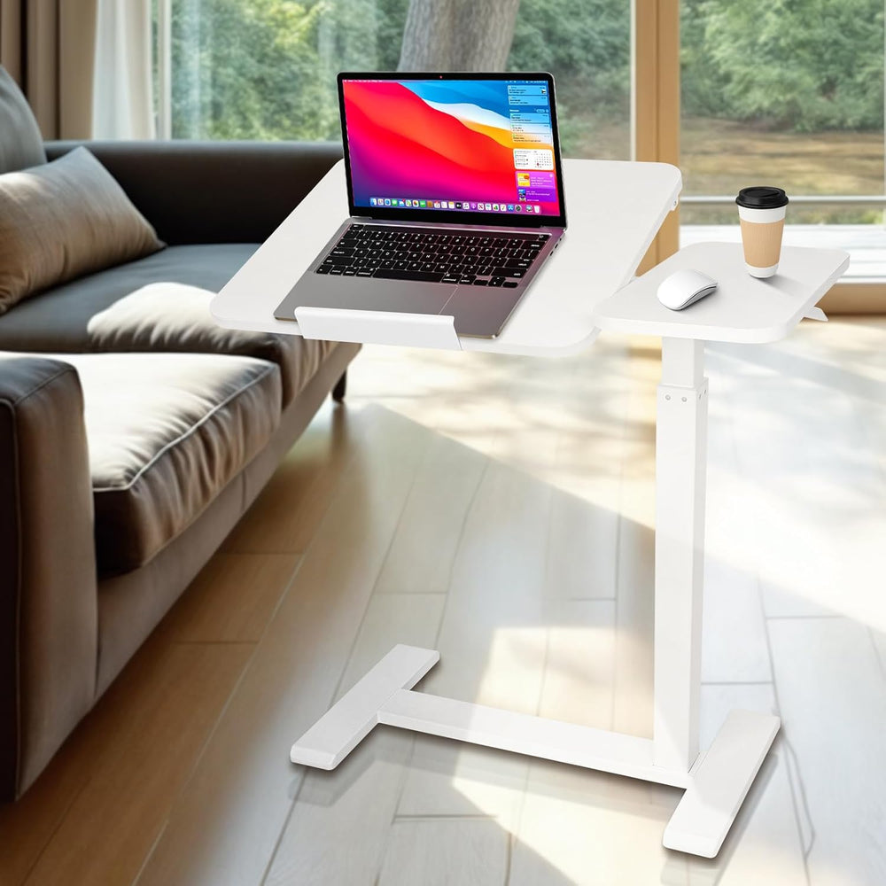 Adjustable Pneumatic Overbed Table with Wheels Split Top