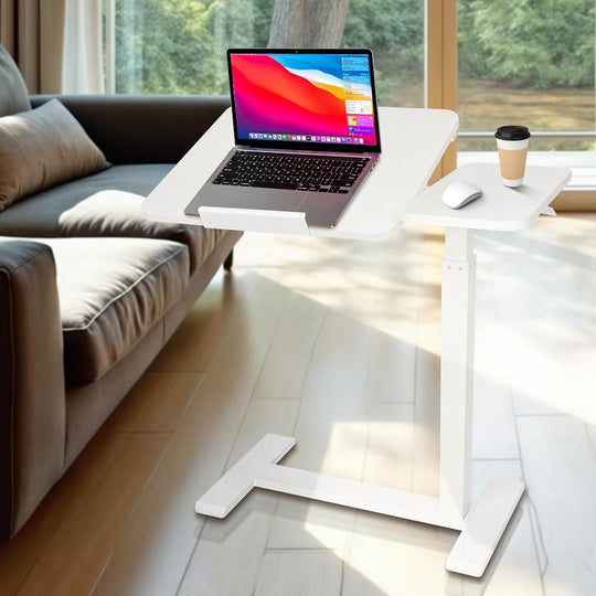 Adjustable Pneumatic Overbed Table with Wheels Split Top