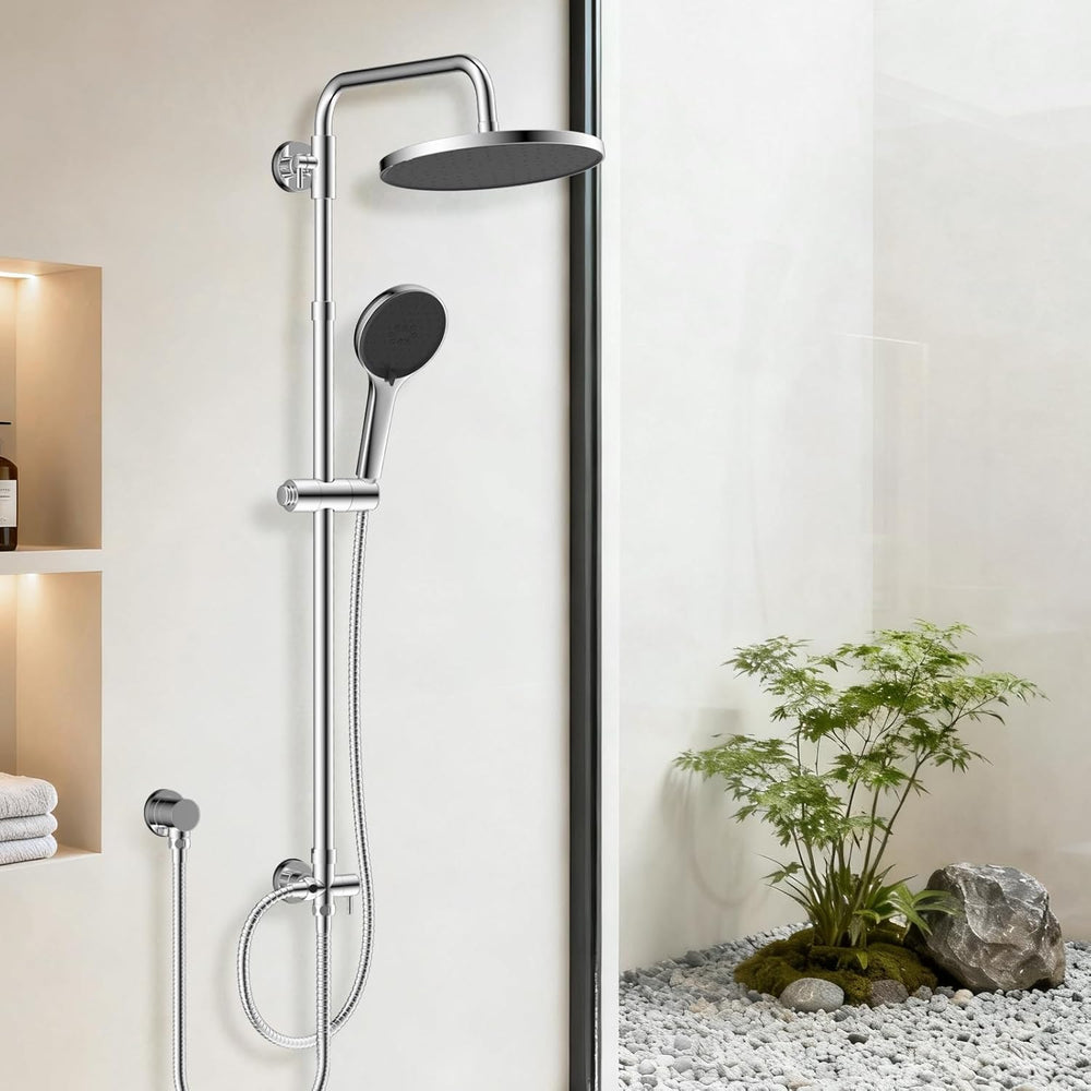 Adjustable Shower Riser Rail Kit with 10" Self-Cleaning