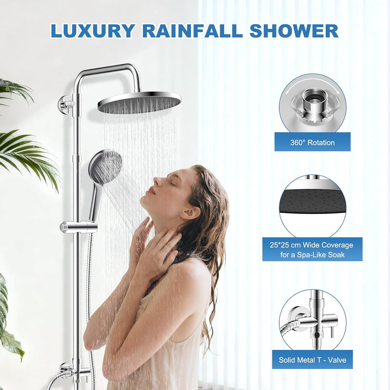 Adjustable Shower Riser Rail Kit with 10" Self-Cleaning