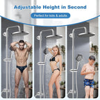 Adjustable Shower Riser Rail Kit with 10" Self-Cleaning