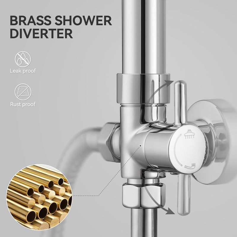 Adjustable Shower Riser Rail Kit with 10" Square