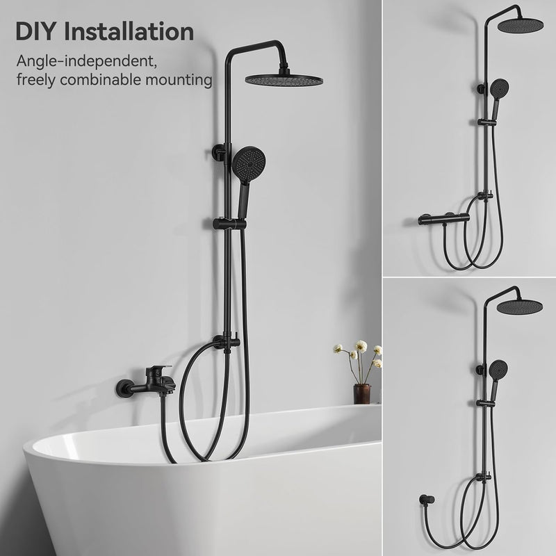 Adjustable Shower Riser Rail Kit with 10" Square