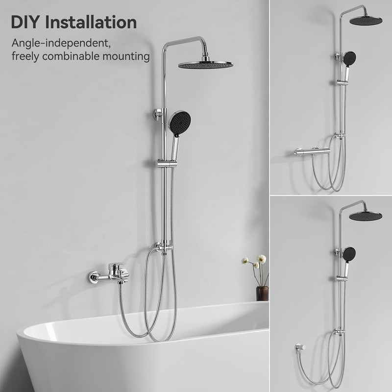 Adjustable Shower Riser Rail Kit with 10" Square