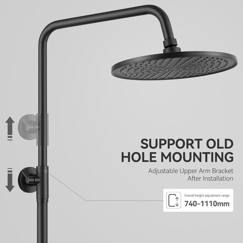 Adjustable Shower Riser Rail Kit with 10" Square