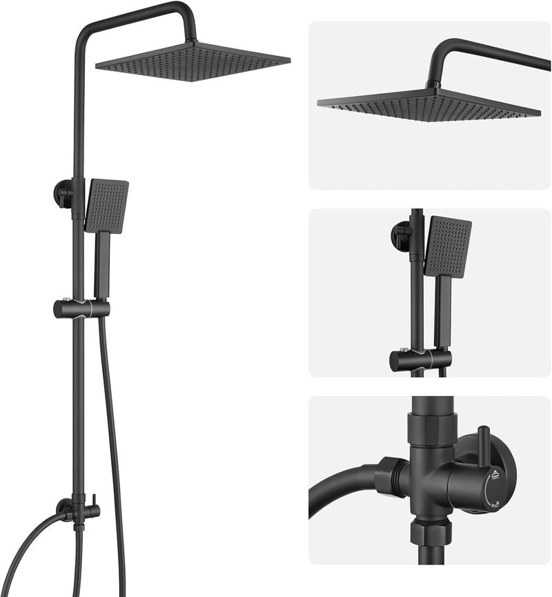 Adjustable Shower Riser Rail Kit with 10" Square