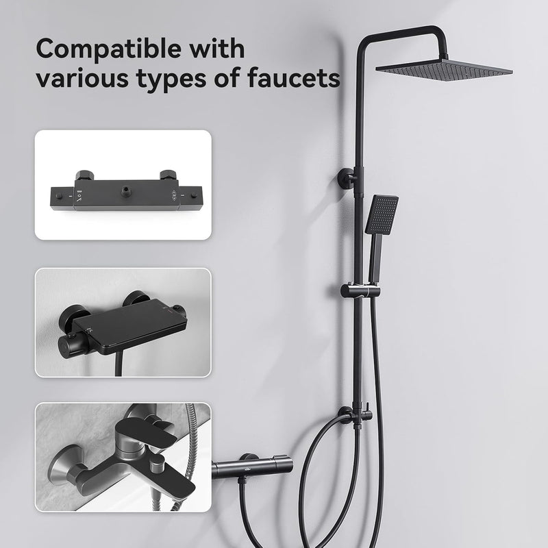Adjustable Shower Riser Rail Kit with 10" Square