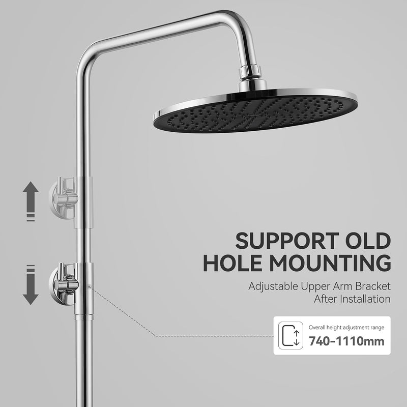 Adjustable Shower Riser Rail Kit with 10" Square