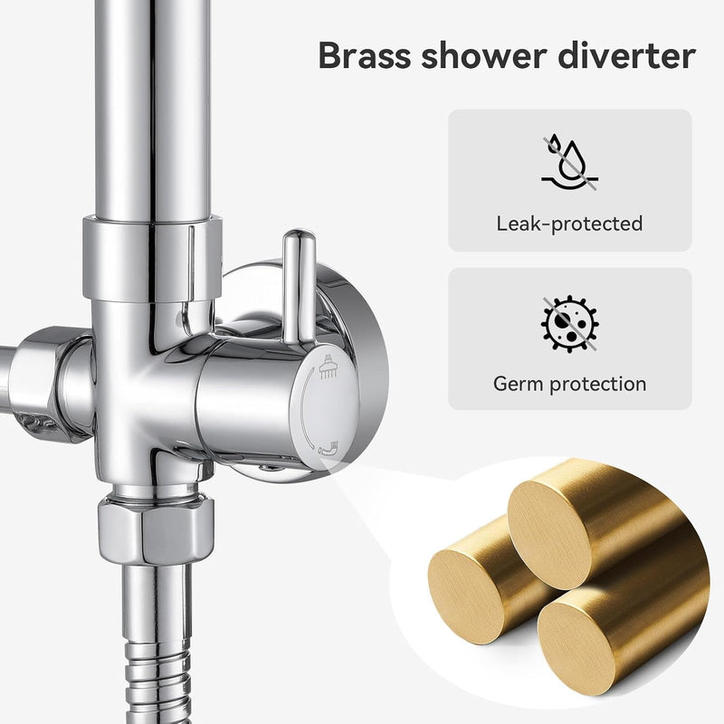 Adjustable Shower Riser Rail Kit with 10" Square