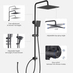 Adjustable Shower Riser Rail Kit with 10" Square