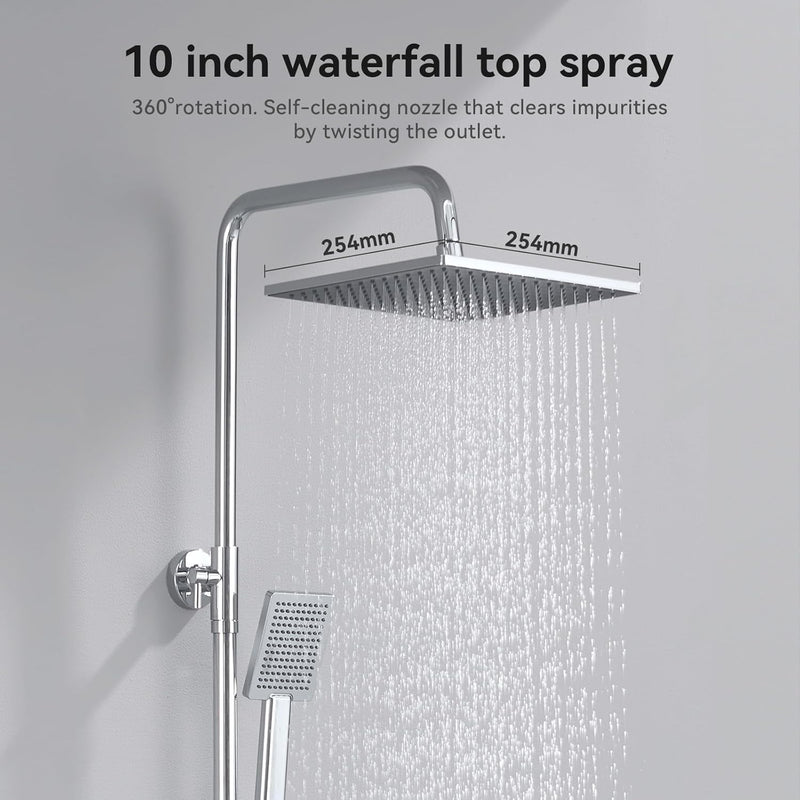Adjustable Shower Riser Rail Kit with 10" Square
