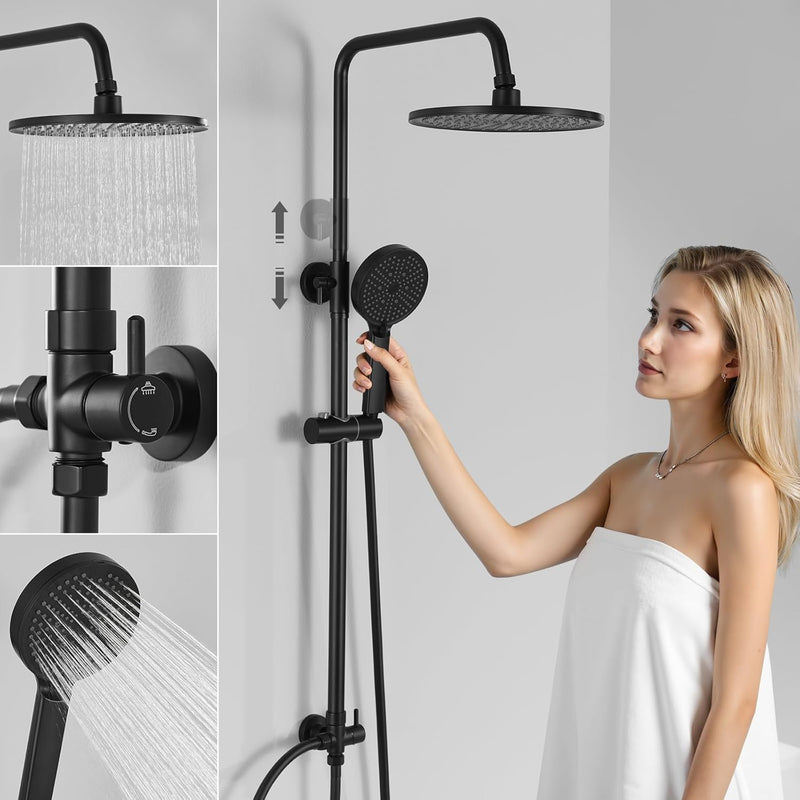 Adjustable Shower Riser Rail Kit with 10" Square
