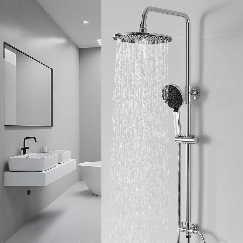 Adjustable Shower Riser Rail Kit with 10" Square