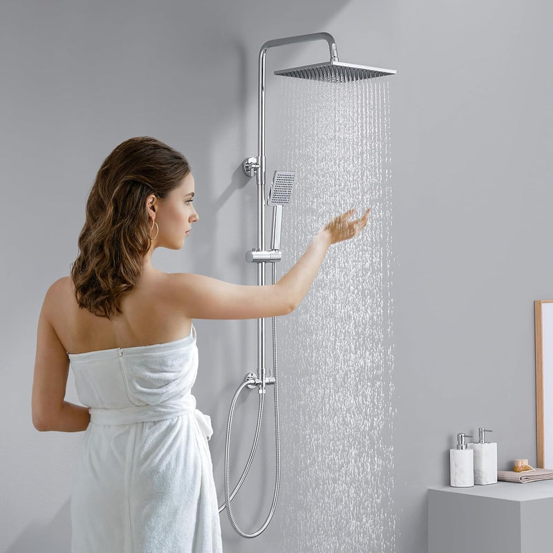Adjustable Shower Riser Rail Kit with 10" Square