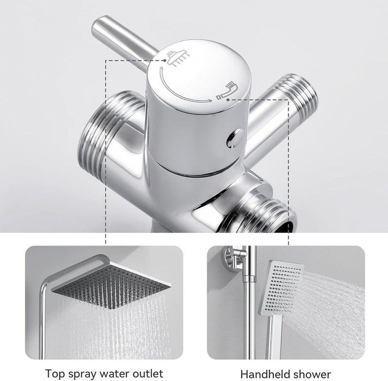 Adjustable Shower Riser Rail Kit with 10" Square