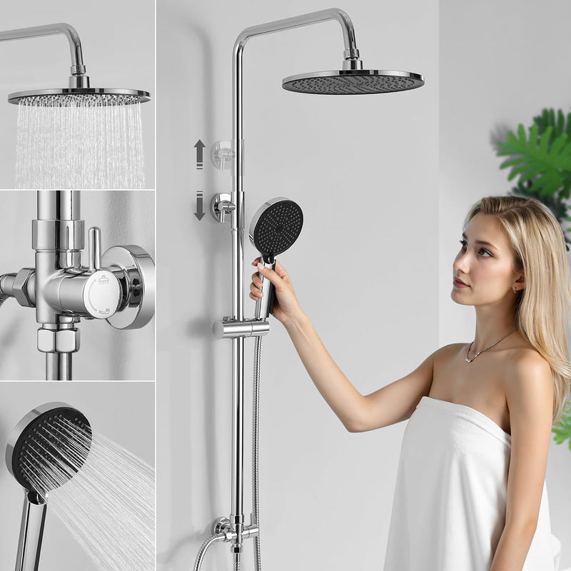 Adjustable Shower Riser Rail Kit with 10" Square