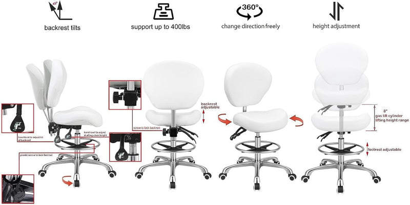 Adjustable Stools Drafting Chair with Backrest Foot Rest