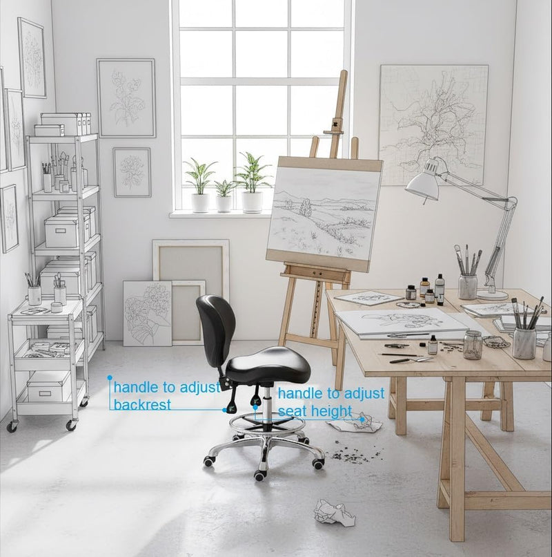 Adjustable Stools Drafting Chair with Backrest Foot Rest