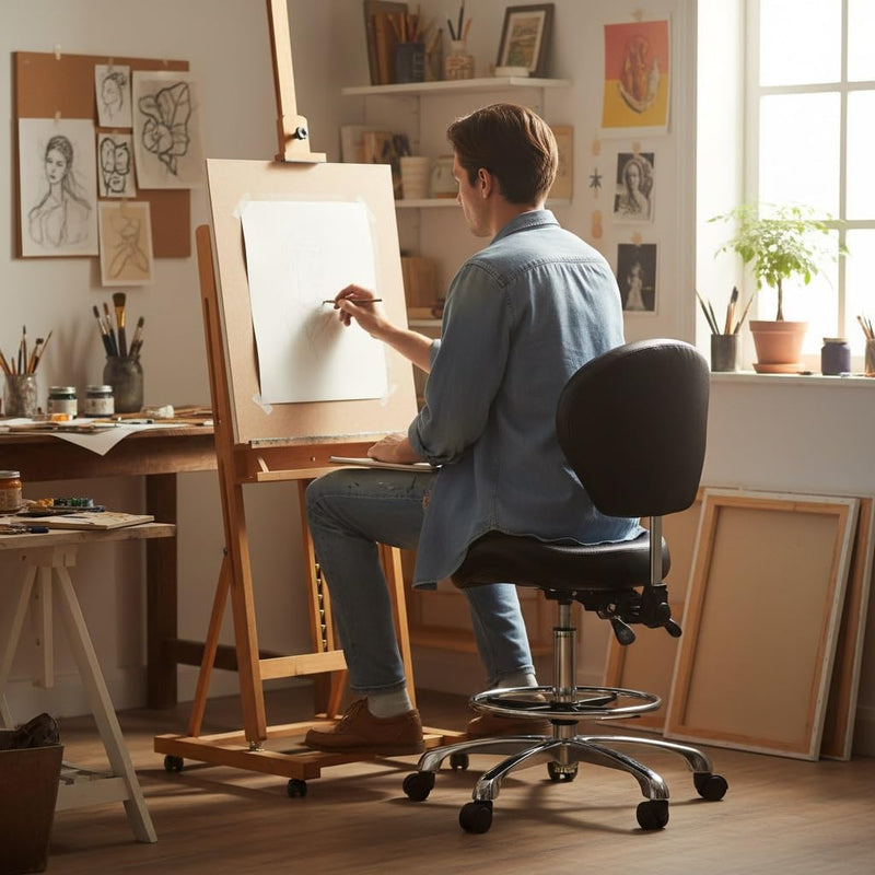 Adjustable Stools Drafting Chair with Backrest Foot Rest