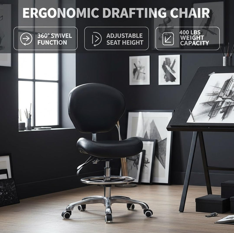 Adjustable Stools Drafting Chair with Backrest Foot Rest