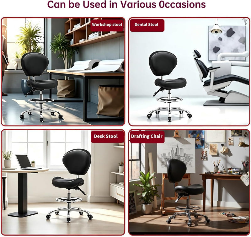 Adjustable Stools Drafting Chair with Backrest Foot Rest